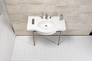 Fauceture VPB28140W8BN Manchester 37" Ceramic Console Sink with Stainless Steel Legs, White/Brushed Nickel
