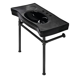 Kingston Brass VPB136K5ST Imperial 36" Ceramic Console Sink Basin with Stainless Steel Legs (8-Inch - 3-Hole) - Black/Oil Rubbed Bronze