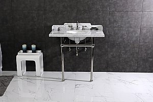 Kingston Brass LMS36MB6 Pemberton 36" Carrara Marble Console Sink with Brass Legs, Marble White/Polished Nickel