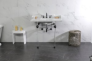 Kingston Brass LMS36MASQ0 Pemberton 36" Carrara Marble Console Sink with Acrylic Legs, Marble White/Matte Black