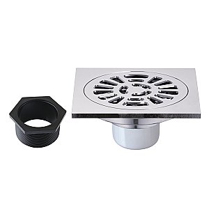 Kingston Brass BSF4267C Watercourse 4" Square Brass Shower Drain, Polished Chrome