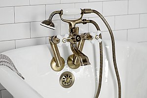 Kingston Brass KS269PXAB Kingston Tub Wall Mount Clawfoot Tub Faucet with Hand Shower, Antique Brass