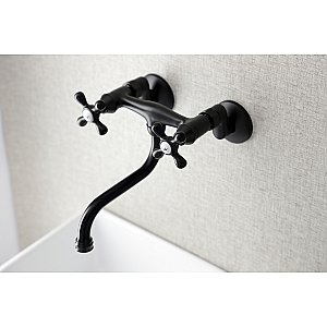Kingston Brass KS216MB Kingston Two Handle Wall Mount Bathroom Faucet, Matte Black