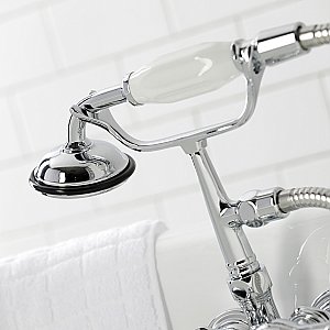 Kingston Brass CA24T1 Vintage 3-3/8" Tub Wall Mount Clawfoot Tub Faucet with Hand Shower, Polished Chrome
