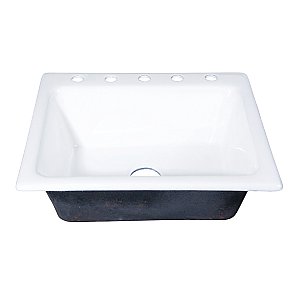 Kingston Brass GT252295 Towne 25" Cast Iron Self-Rimming Single Bowl Drop-In Kitchen Sink, 5-Hole, White