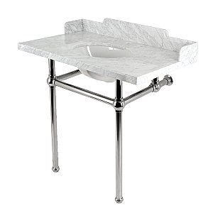 Kingston Brass LMS36MB6 Pemberton 36" Carrara Marble Console Sink with Brass Legs, Marble White/Polished Nickel
