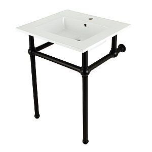 Kingston Brass KVBH252270 Addington 25" Console Sink with Brass Legs (Single Faucet Hole), White/Matte Black