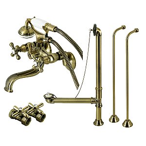 Kingston Brass CCK225AB Vintage Wall Mount Clawfoot Tub Faucet Package with Supply Line, Antique Brass