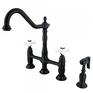 Kingston Brass KS1275PXBS Heritage Bridge Kitchen Faucet with Brass Sprayer, Oil Rubbed Bronze