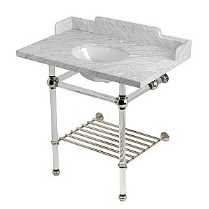 Kingston Brass LMS36MAB6 Pemberton 36" Console Sink with Acrylic Legs (8-Inch, 3 Hole), Marble White/Polished Nickel