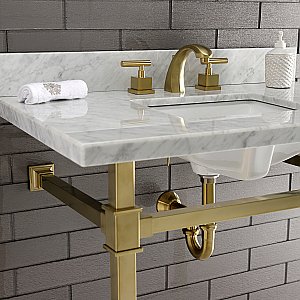 Kingston Brass KVPB36MSQ7 Monarch 36-Inch Carrara Marble Console Sink, Marble White/Brushed Brass