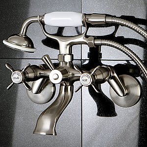 Kingston Brass KS286SN Essex Wall Mount Clawfoot Tub Faucet with Hand Shower, Brushed Nickel