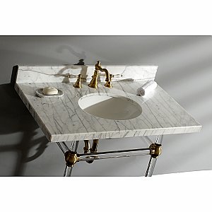 Kingston Brass KVPB36MA7 Templeton 36" x 22" Carrara Marble Vanity Top with Clear Acrylic Console Legs, Carrara Marble/Brushed Brass