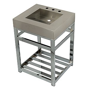 Kingston Brass KVSP2522A1 Fauceture 25" Stainless Steel Sink with Steel Console Sink Base, Brushed/Polished Chrome