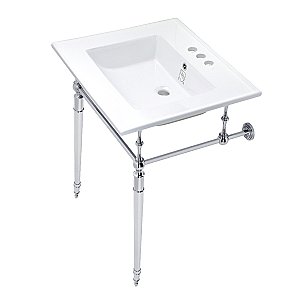 Kingston Brass KVPB25227W4CP Edwardian 25-Inch Console Sink with Brass Legs (4-Inch, 3 Hole), White/Polished Chrome