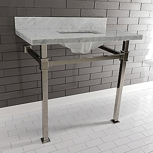 Kingston Brass KVPB36MSQ6 Monarch 36-Inch Carrara Marble Console Sink, Marble White/Polished Nickel