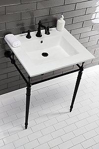 Kingston Brass KVPB25227W8MB Edwardian 25-Inch Console Sink with Brass Legs (8-Inch, 3 Hole), White/Matte Black