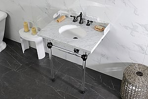 Kingston Brass LMS30MA0 Pemberton 30" Carrara Marble Console Sink with Acrylic Legs, Marble White/Matte Black