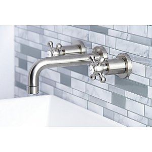 Kingston Brass KS8128BX Metropolitan 2-Handle 8 in. Wall Mount Bathroom Faucet, Brushed Nickel