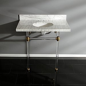 Kingston Brass KVPB36MA7 Templeton 36" x 22" Carrara Marble Vanity Top with Clear Acrylic Console Legs, Carrara Marble/Brushed Brass