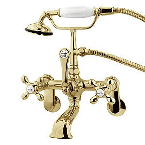 Kingston Brass CC57T2 Vintage Adjustable Center Wall Mount Tub Faucet, Polished Brass