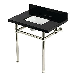 Kingston Brass KVPK3030KBSQ6 Templeton 30" Black Granite Console Sink with Brass Legs (8-Inch - 3-Hole) - Black Granite/Polished Nickel