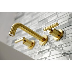 Kingston Brass KS8127CML Manhattan 2-Handle 8 in. Wall Mount Bathroom Faucet, Brushed Brass