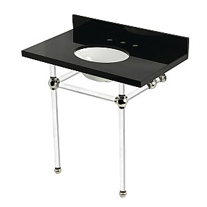Kingston Brass KVPK36KA6 Templeton 36" Black Granite Console Sink with Acrylic Legs (8-Inch - 3-Hole) - Black Granite/Polished Nickel