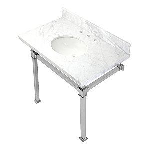 Kingston Brass KVPB36MOQ1 Monarch 36-Inch Carrara Marble Console Sink, Marble White/Polished Chrome