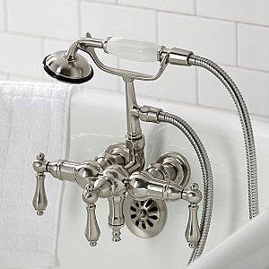 Kingston Brass CA19T8 Vintage 3-3/8" Tub Wall Mount Clawfoot Tub Faucet with Hand Shower, Brushed Nickel