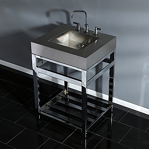 Kingston Brass KVSP2522A1 Fauceture 25" Stainless Steel Sink with Steel Console Sink Base, Brushed/Polished Chrome