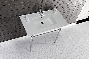Kingston Brass KVPB372271CP Edwardian 37-Inch Console Sink with Brass Legs (Single Faucet Hole), White/Polished Chrome
