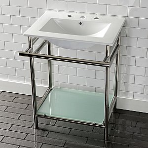 Kingston Brass VPB24187W86 24-Inch Ceramic Console Sink (8-Inch, 3-Hole), White/Polished Nickel