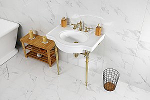 Fauceture VPB2215337ST Edwardian 31-Inch Console Sink with Brass Legs, White/Brushed Brass