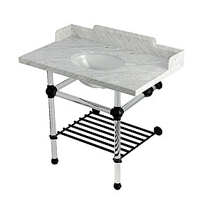 Kingston Brass LMS3630MAB0 Pemberton 36" Console Sink with Acrylic Legs (8-Inch, 3 Hole), Marble White/Matte Black