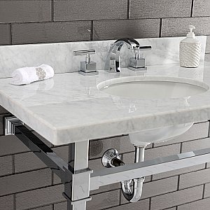 Kingston Brass KVPB36MOQ1 Monarch 36-Inch Carrara Marble Console Sink, Marble White/Polished Chrome