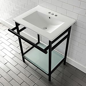 Kingston Brass VPB24187W40 24-Inch Ceramic Console Sink (4-Inch, 3-Hole), White/Matte Black