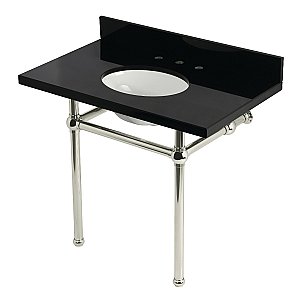 Kingston Brass KVPK3630KB6 Templeton 36" Black Granite Console Sink with Brass Legs (8-Inch - 3-Hole) - Black Granite/Polished Nickel