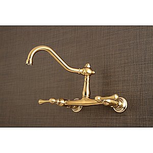 Kingston Brass KS3247BL Vintage Wall Mount Bathroom Faucet, Brushed Brass