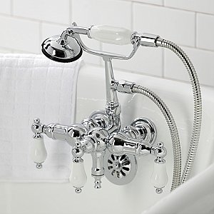 Kingston Brass CA24T1 Vintage 3-3/8" Tub Wall Mount Clawfoot Tub Faucet with Hand Shower, Polished Chrome