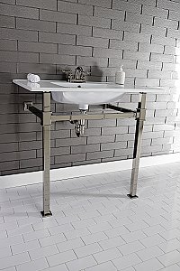 Kingston Brass KVPB37224Q6 Monarch 37-Inch Console Sink with Stainless Steel Legs (4-Inch, 3 Hole), White/Polished Nickel