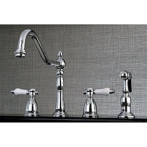 Kingston Brass KB1791BPLBS Bel-Air Widespread Kitchen Faucet with Brass Sprayer - Polished Chrome