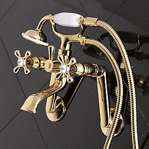 Kingston Brass KS269PB Kingston Tub Wall Mount Clawfoot Tub Faucet with Hand Shower, Polished Brass