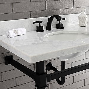 Kingston Brass KVPB36MOQ0 Monarch 36-Inch Carrara Marble Console Sink, Marble White/Matte Black