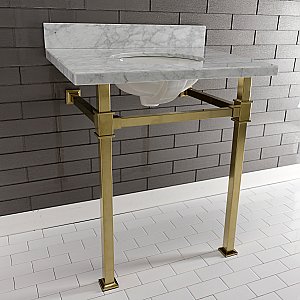 Kingston Brass KVPB30MOQ7 Monarch 30-Inch Carrara Marble Console Sink, Marble White/Brushed Brass
