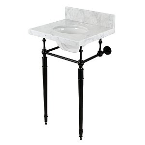 Kingston Brass KVPB1917M340ST Edwardian 19" Carrara Marble Console Sink with Brass Legs (4" Faucet Drillings), Marble White/Matte Black