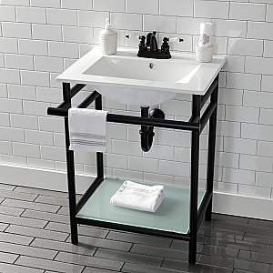 Kingston Brass VPB24187W40 24-Inch Ceramic Console Sink (4-Inch, 3-Hole), White/Matte Black