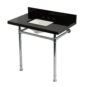 Kingston Brass KVPK36227K381 Imperial 36" Black Granite Console Sink with Stainless Steel Legs (8-Inch - 3-Hole) - Black Granite/Polished Chrome