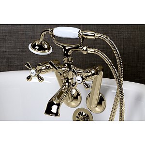 Kingston Brass KS269PB Kingston Tub Wall Mount Clawfoot Tub Faucet with Hand Shower, Polished Brass