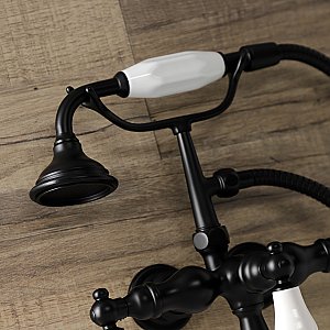 Kingston Brass AE23T0 Aqua Vintage 3-3/8 Inch Wall Mount Tub Faucet with Hand Shower, Matte Black